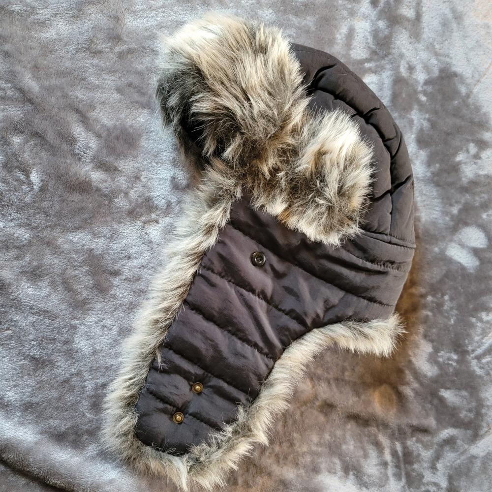 Free Authority Trapper Hat Unisex OSFM Black Faux Fur Quilted Aviator Cap M808